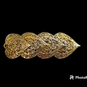 VTG 1970s Goldtone Hearts Filigree Victorian Barrette